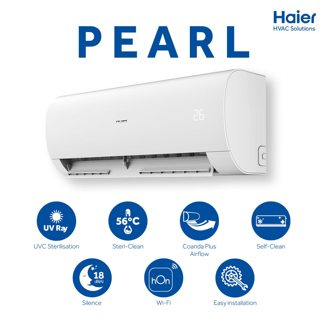 Aparat de aer conditionat Haier PEARL 9000 BTU, Wi-Fi, Coanda Plus, Self-Clean, 56º Steri-Clean, UVC Sterilisation, Clasa A++, Alb